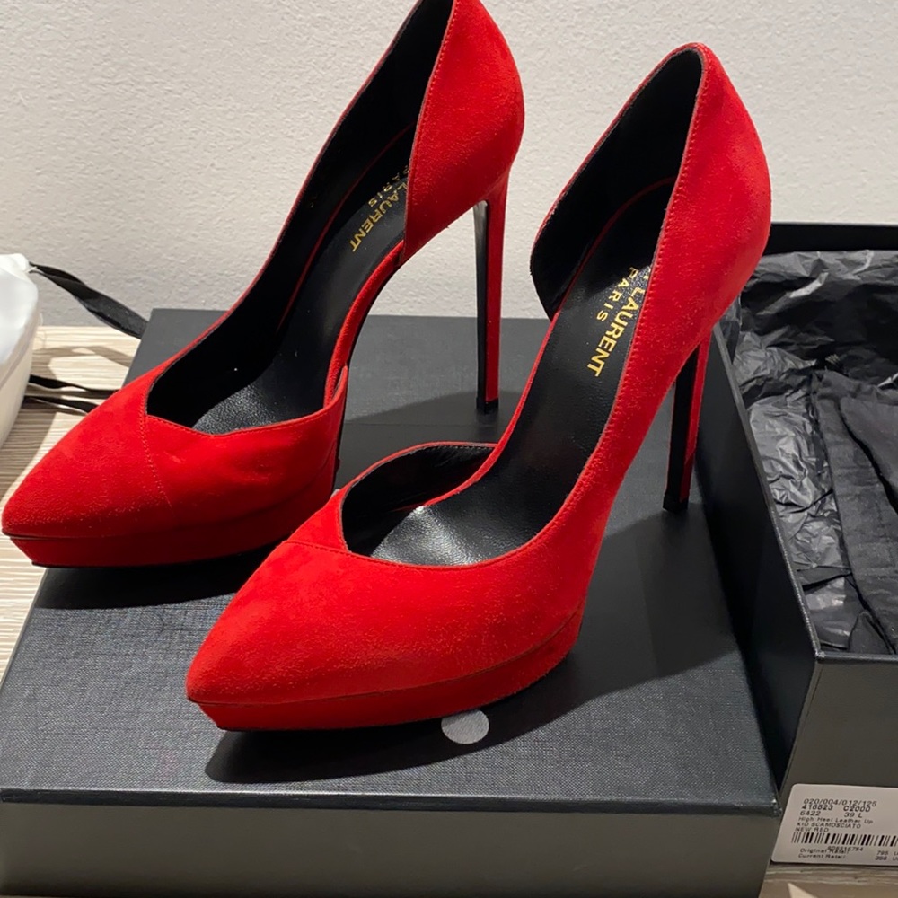 Saint Laurent Kid Scamosciato New Red Pumps